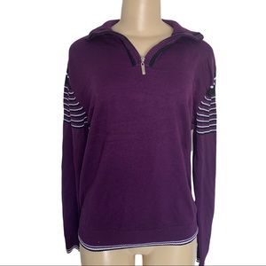 OXFORD Racing Stripes Preppy Zipper High Neck Pullover Knit Sweater Stretch XL